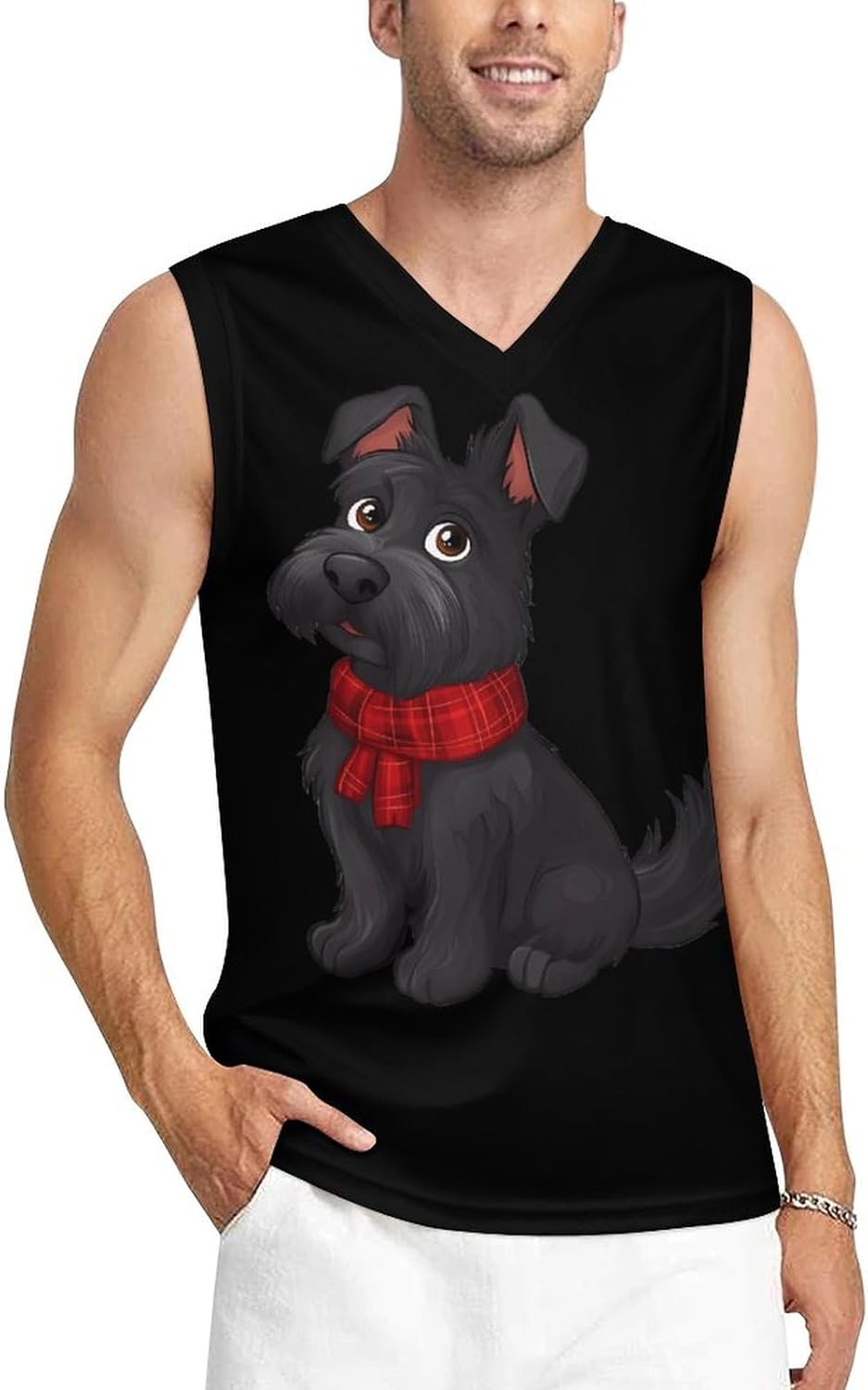 Scottie Dog Cute Men's V-Neck Basketball Tank Top Sleeveless Workout Tank Shirts Gym Fitness Tees Vest