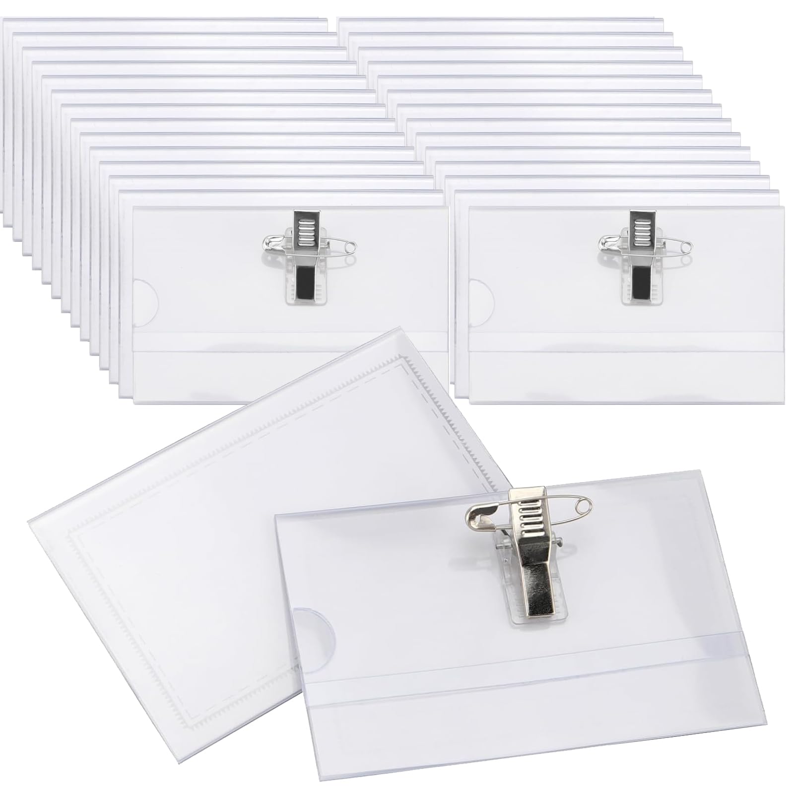 DAKFOOK 100 Pcs Plastic Name Badges, 9 x 5.6cm Clear Name Badge Holders with Crocodile Clip and Safety Pin