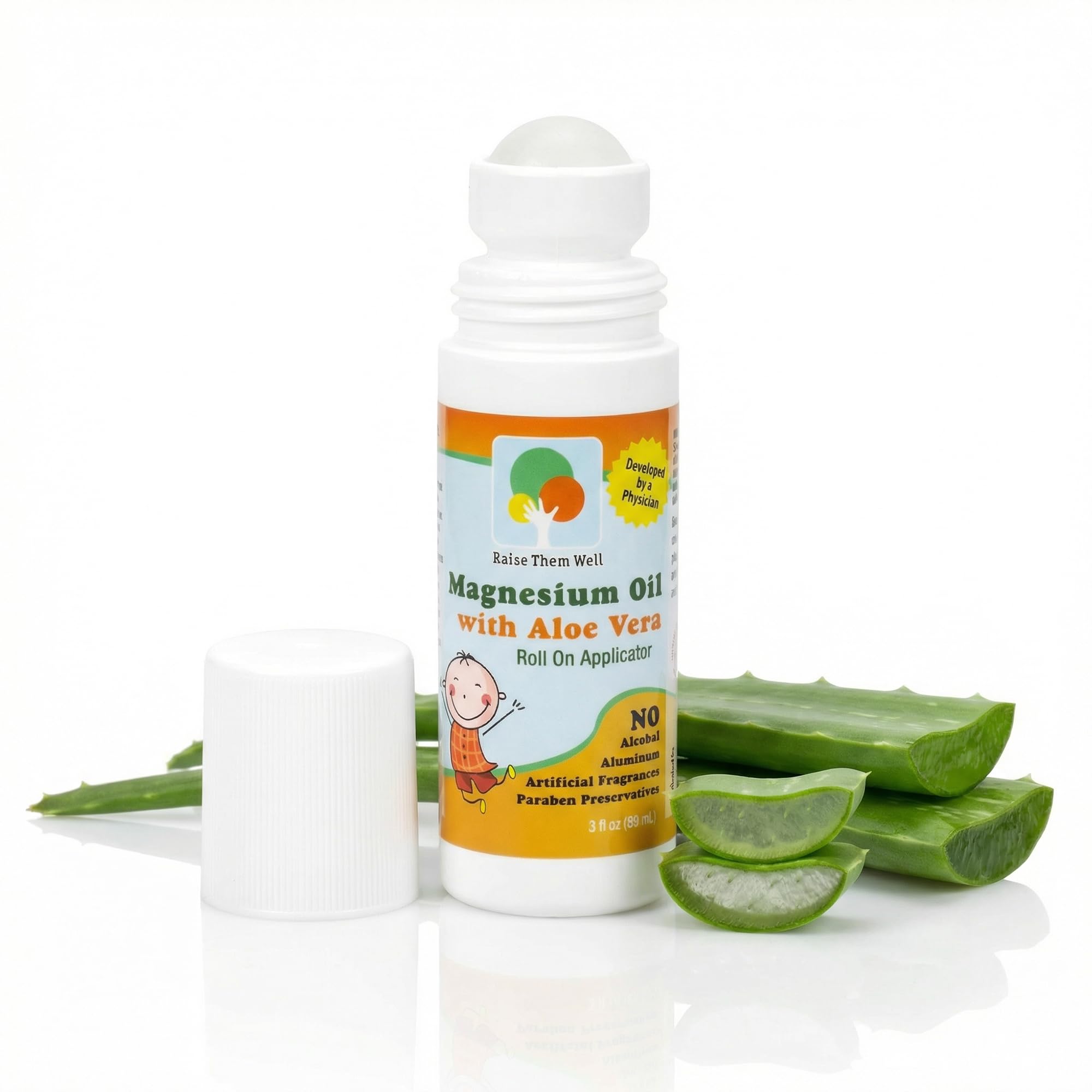 Kid Safe Magnesium Oil. Gentle Blend of Magnesium Oil and Aloe Vera not Burn or Itch. Easy to Use Roll-on Applicator. Great for Calming, Headaches, and Sleep.