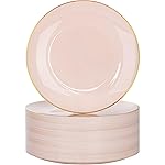 Nervure 100PCS Pink and Gold Plastic Plates - 10.25 inch Pink Disposable Plates with Gold Rim - Party Plate - Dinner Plate Ideal for Wedding & Party