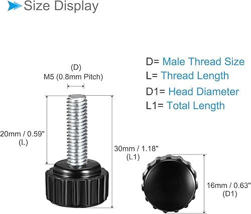 Miniatura 2 de Perillas de sujeción moleteadas, rosca macho M4 x 0.394 in, cabeza de 0.630 in, perno de agarre de tornillo de pulgar de plástico termoestable,