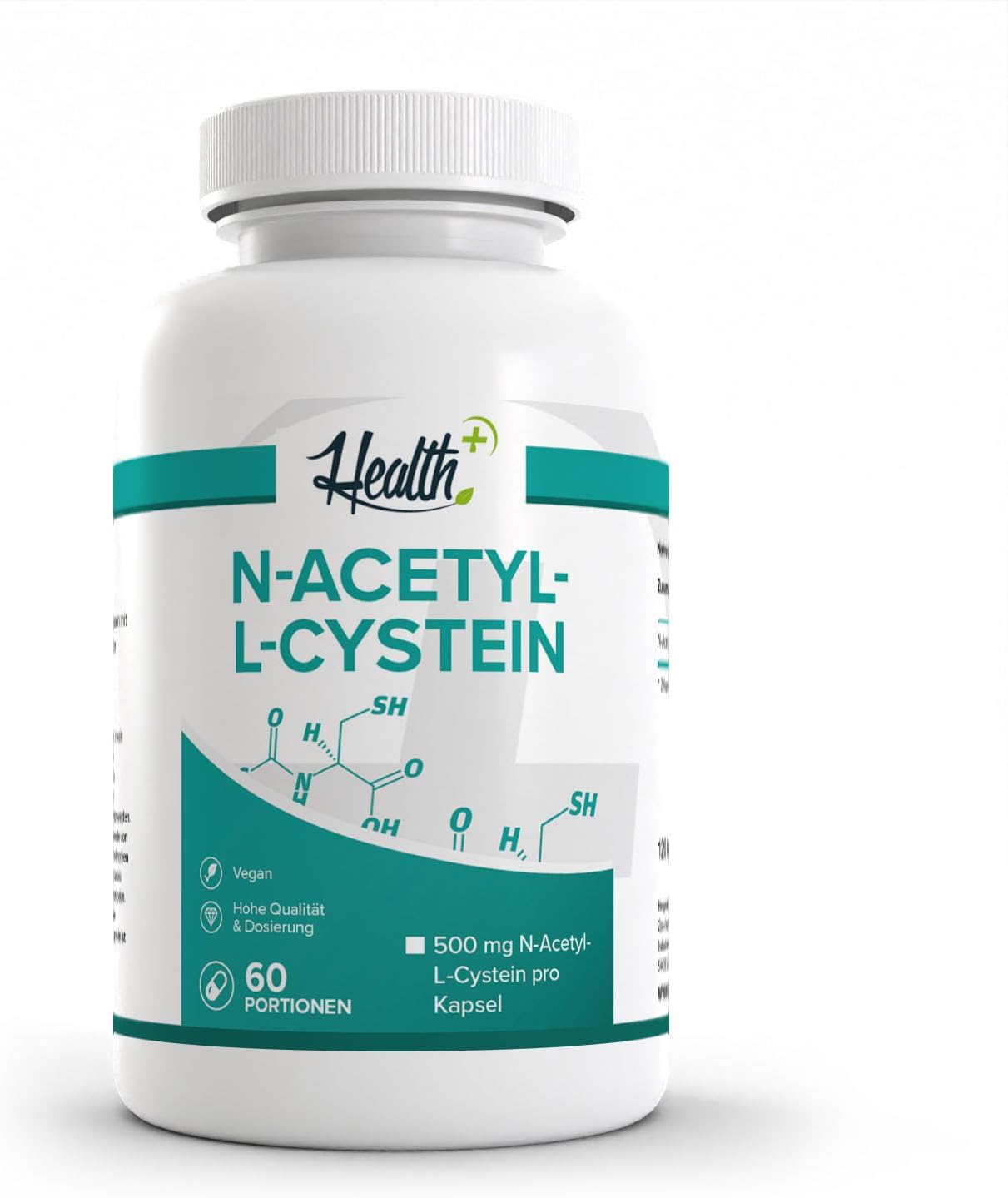 Health+ N-Acetyl-L-Cysteine - 120 L-Amino Acid Capsules Contains 500 mg of Pure Acetylcysteine per Capsule High Dose NAC Capsules Made in Germany