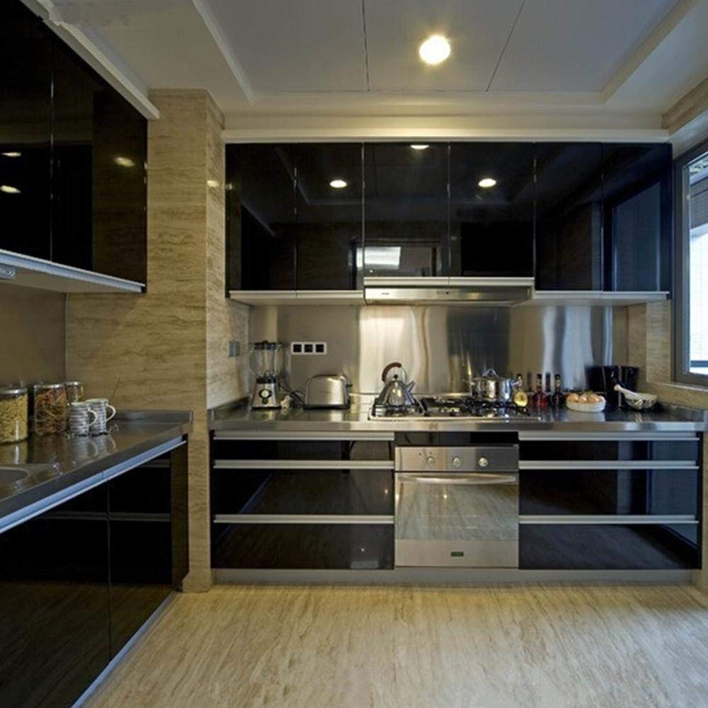 Rotolo di carta da parati autoadesiva in PVC bianco nero glitterato per mobili da cucina impermeabile, Nero, 61cmx10m