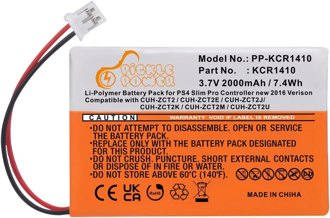 PS4 Controller Akku, Pickle Power 2000mAh KCR1410 Akku für Sony PS4 Slim Pro Controller 2016 Version(3,5mm Schnittstelle) CUH-ZCT2/CUH-ZCT2E/CUH-ZCT2J/CUH-ZCT2K/CUH-ZCT2M/CUH-ZCT2U