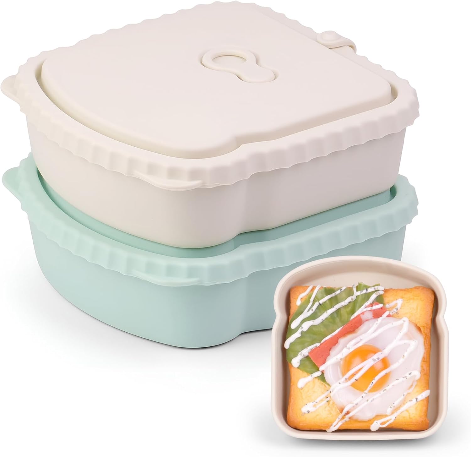 2 Pack Sandwich Containers, Silicone Snack Containers with Airtight Lids, Reusable Toast-Shaped Sandwich Box, BPA-Free, Dishwasher Safe, Food Storage Containers for Snacks & Fruits (A)