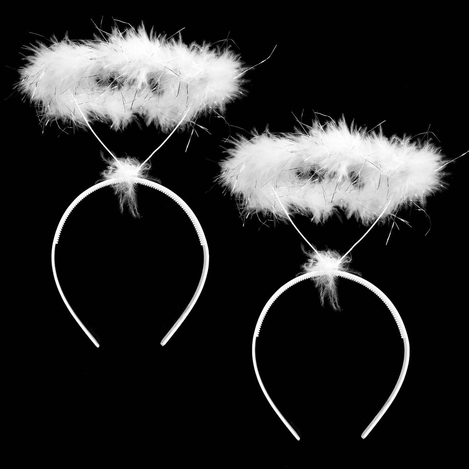 SULOLIHalloween Angel Halo Headbands, 2 PCS Extra Feather Angel Halo Hair Bands Cosplay Accessory for Kids Adults