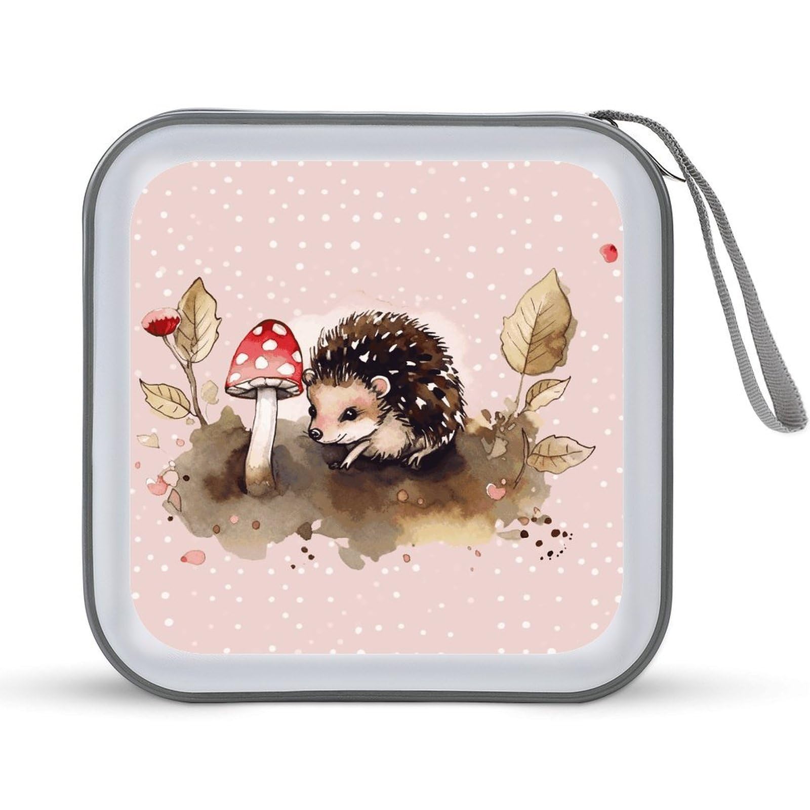 JTREHY Hedgehog Watercolor Painting CD Case 40 Capacity CD/DVD Case Holder Disc Storage Organizer Wallet Bag Portable Zipper CD Case Holder for Car Home Office Travel