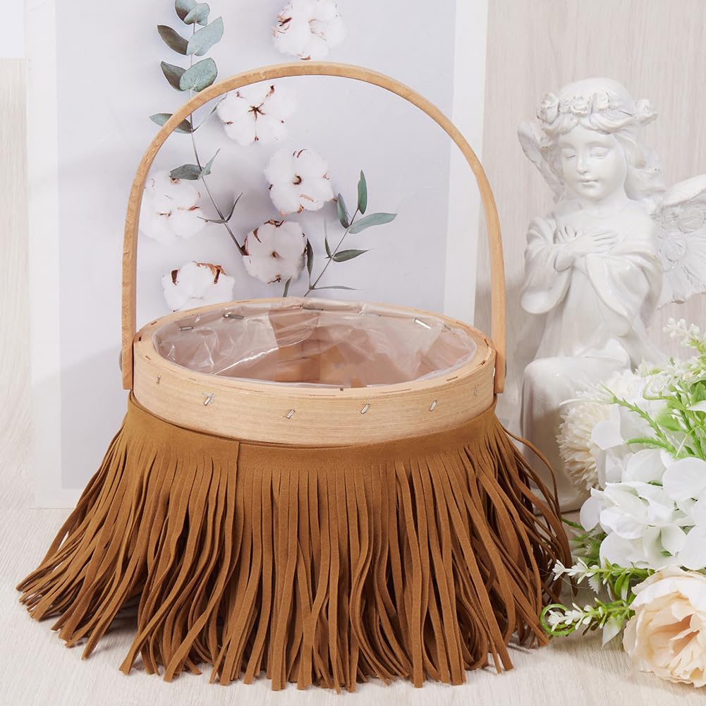 GORGECRAFT 2.2 Yard Faux Suede Fringe Trim 3.7 Inch Brown Double Side PU Leather Tassel Trim Dance Skirt Tassel Sewing Wrap Cover Fringe for DIY Craft Edge Garment Curtains Bag Hem Accessories
