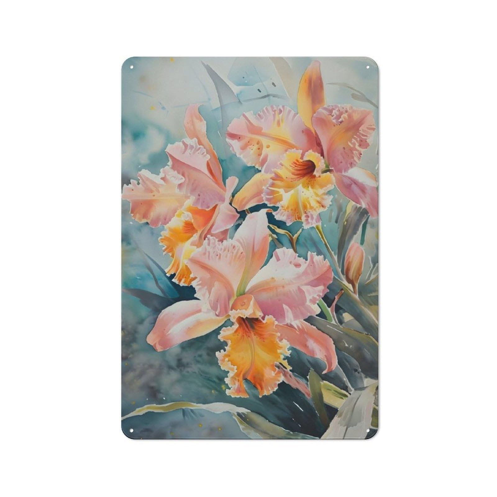 Junmoney Orchid Watercolor Rustic Metal Sign 30X20cm For Hallway Wall, For Collectors Of Rustic Metal Wall Decor