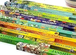 Incenso Indiano SAC Vários Aromas - 10 Caixas com 8 varetas cada + Incensário