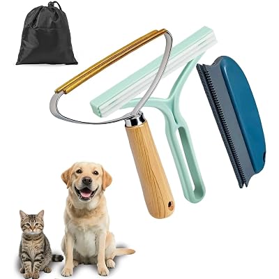 Qbily Pet Hair Remover 2nd Gen (3 Pack) - Reusable Lint Removal Tool for Couch, Carpets, Cat Trees, Car Mats, Furniture, Clothes, Pet Houses, Dog & Cat Hair Scraper Tool with Storage Bag