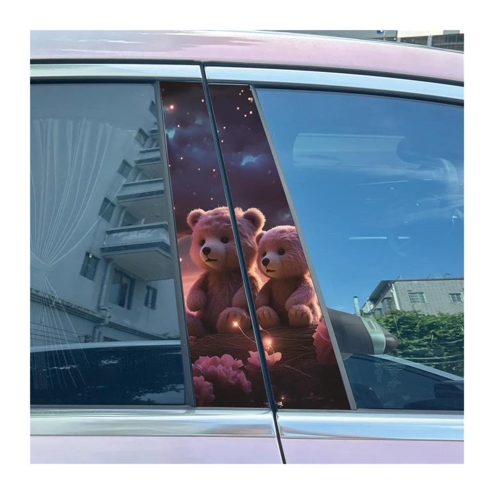 Body Parts 2pcs Car Center Pillar Sticker Graffiti Bear Auto B-Pillar Waterproof Protective Film(E)