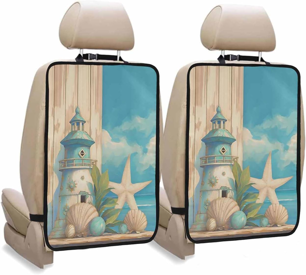 T&H XHome Car Seat Protector, 2 Pack Kick Mats Back Seat Protector Summer Blue Sky Ocean Waterproof Backseat Cover for Kids Universal Fit Automotive Interior Protectors