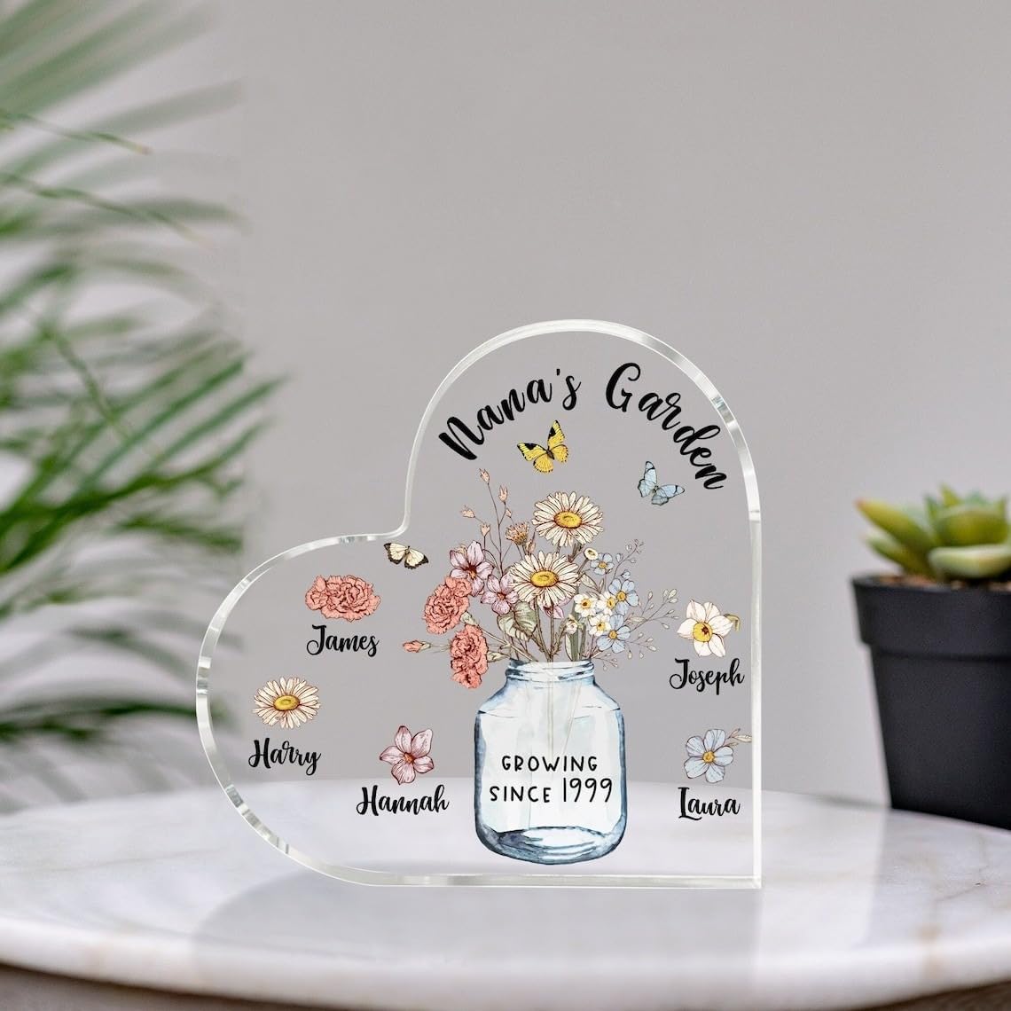 Personalized Nana's Garden Birth Month Flowers Heart Acrylic Plaque, Custom Birth Flower Acrylic Plaque Home Decor Grandma Gift, Grandma Plaque, Mom Plaque, Nana Plaque, Gift For Mom Grandma