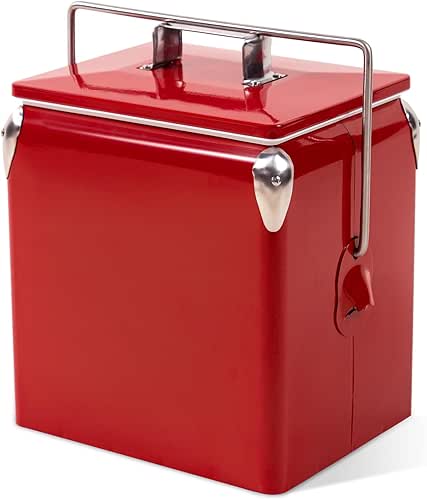 Retro Cooler 14 Quart - Portable Metal Vintage Ice Chest