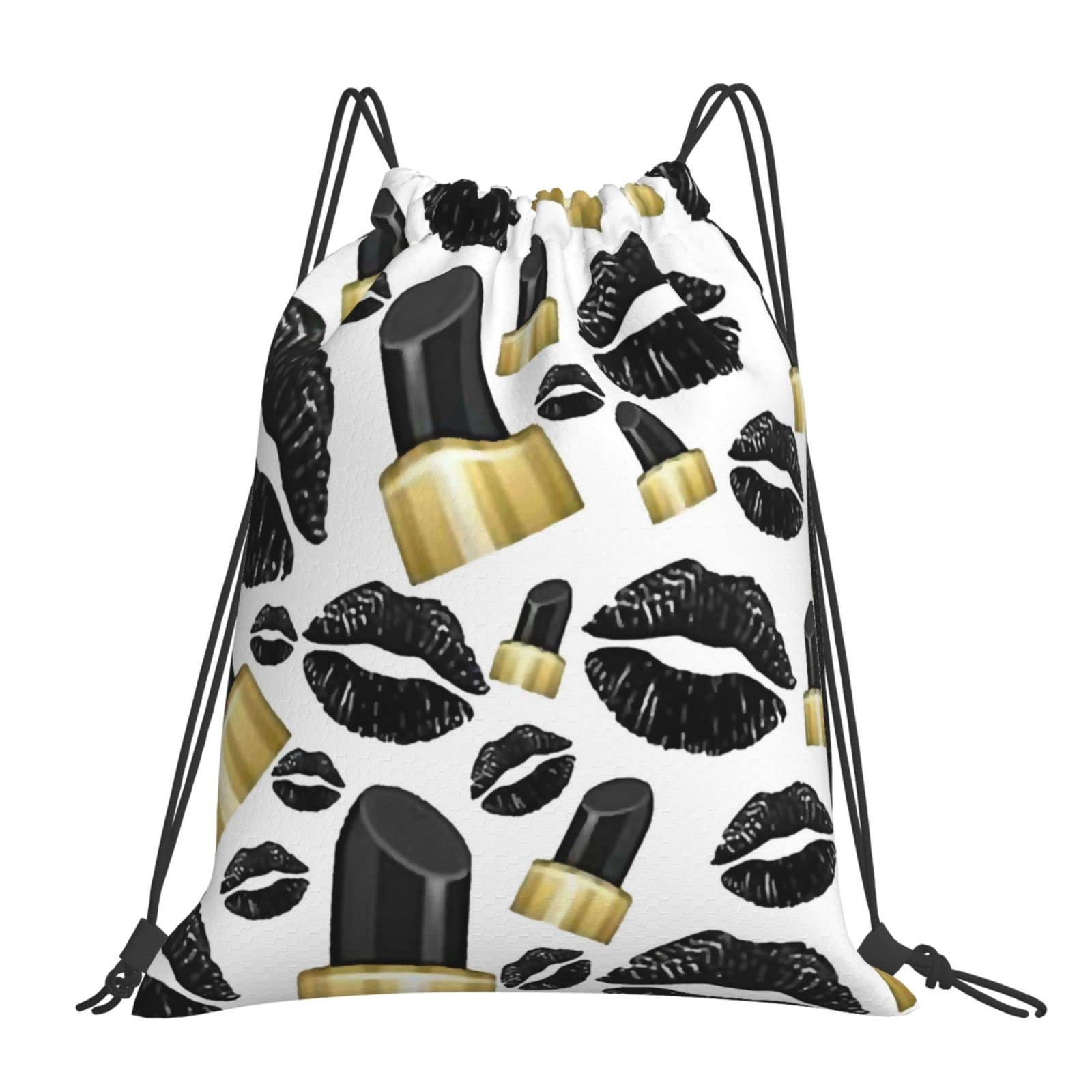 Richugui Black Lipstick Drawstring Backpack BLack Lips Drawstring Bags Sports Gym String Bag For Women Men Backpacks Training Yoga Bags