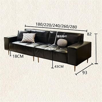 American Vintage Leather Sofa Small Living Room Classic Black Oil Wax Tofu Block Sofa(280 * 93 * 82CM)