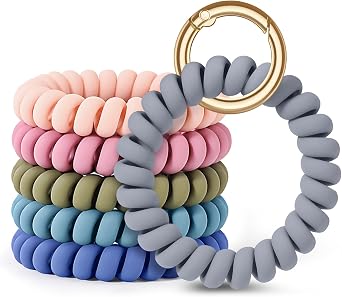 LGEGE 6PCS Stretchable Wristband Wristlet Keychain Wrist Key Chain Wristlet,Spring Flexible Spiral Wrist Coil Wrist Key Holder Key Ring for Sauna Gym Pool ID Badge and Outdoor Sports