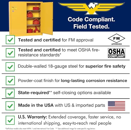 Miniatura 3 de Eagle Gabinete de almacenamiento de líquidos inflamables de 45 galones, gabinete ignífugo de cierre manual para escuelas, garajes, instalaciones de