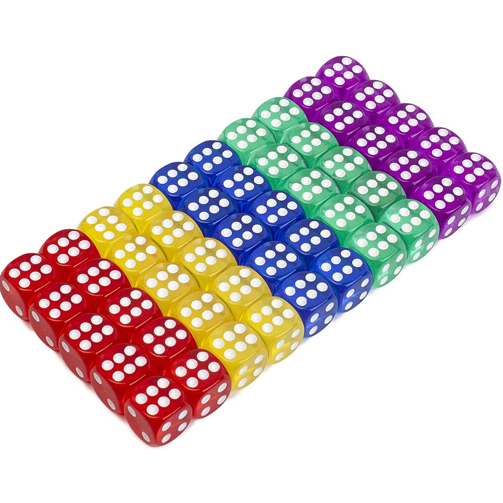 Lot De 20 Dés Standard Colorés 6 Faces – Mini Dés Acrylique D6 – Jeu De Société (Rose, Bleu, Blanc) Dé Blanc