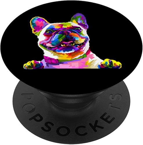 Colorido Bulldog francés pintura arte mascota perro mamá PopSockets agarre y soporte para teléfonos y tabletas