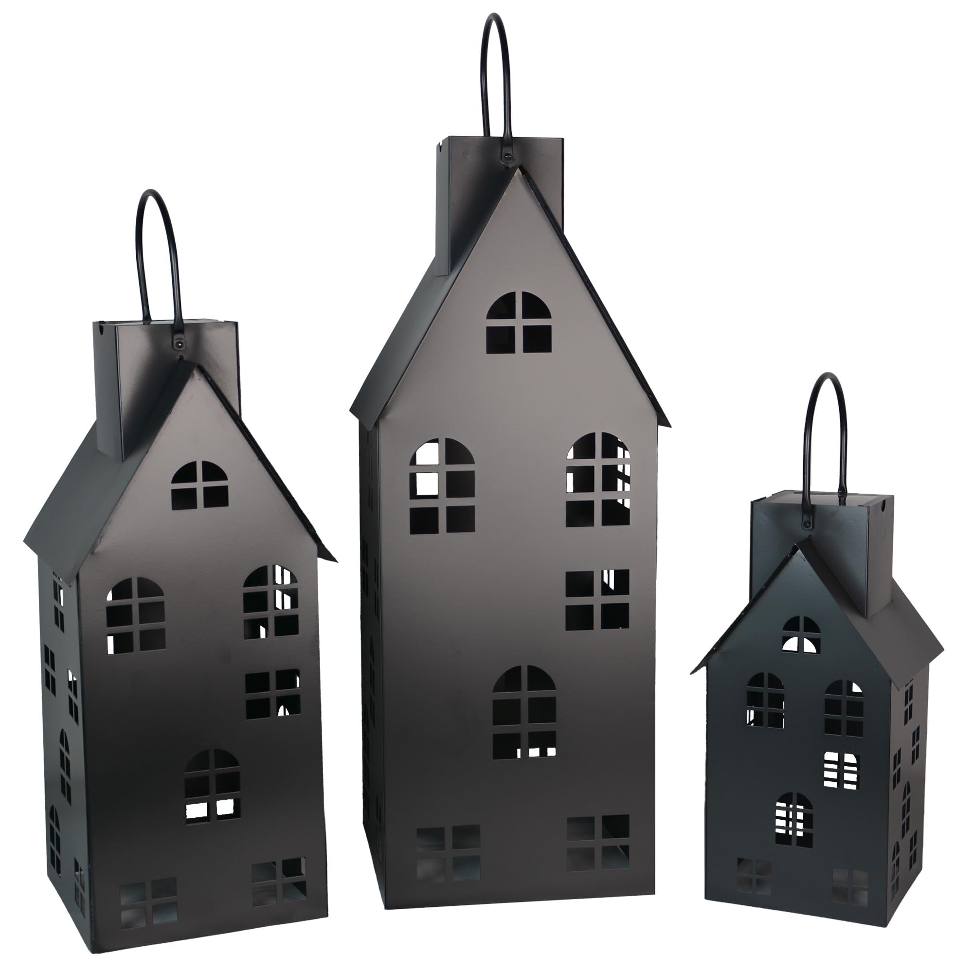 UNUS Laternenhaus in Schwarz, Outdoor Laterne 80 cm groß, Solarlaterne mit LED Licht, für draußen und drinnen, stimmungsvolle Beleuchtung, aus Metall