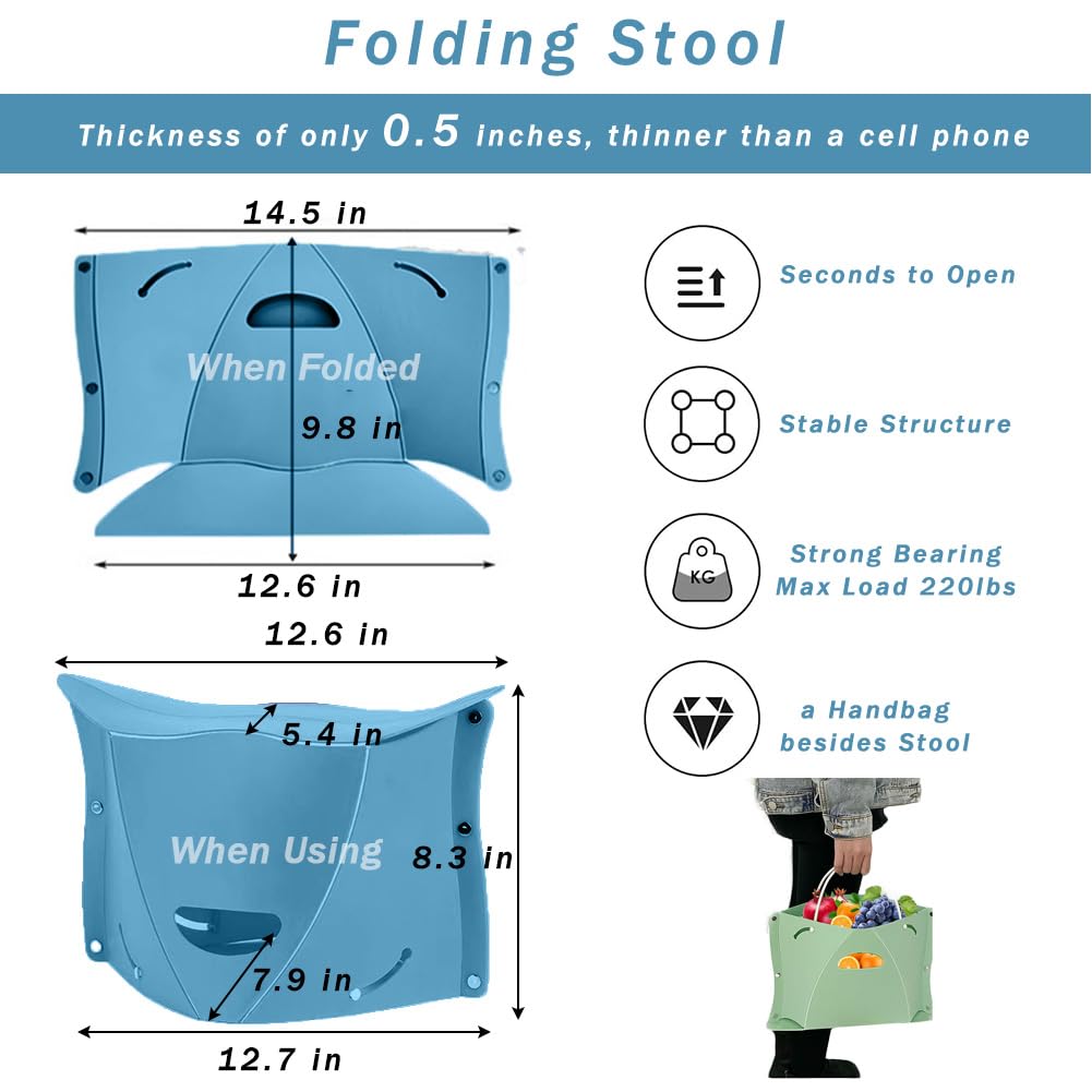 koofull Foldable Portable Outdoor Stool, Thickness of 0.5 in, Quick Opens for Camping Hiking Picnic Fishing Subway, Lightweight Mini Folding Travel Potty Stool, Footrest for Air Travel Green