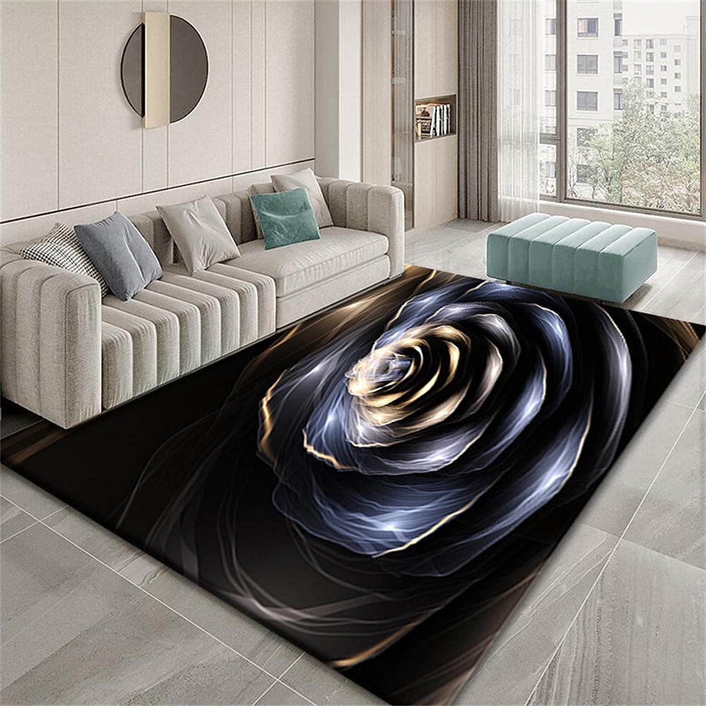 Tapis pour chambre au motif tourbillon 3D bleu noir or 80X160 cm pour réveiller votre déco