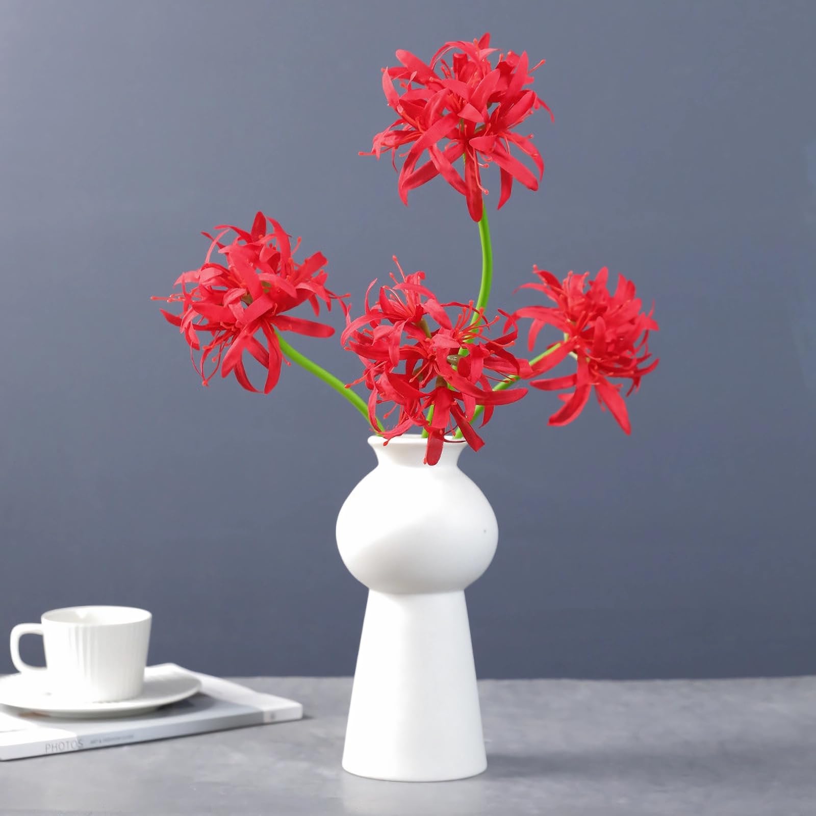 Evlasumflow 4pcs Artificial Red Spider Lily Flowers 19" Faux Lycoris Radiata Silk Equinox Flowers for Vase Bouquets Home Office Wedding Decor.(Red)