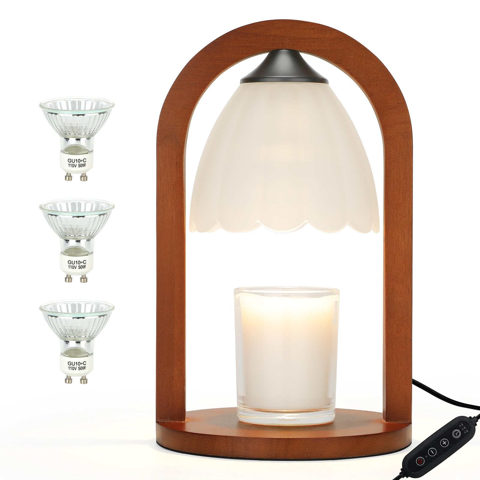 Candle Warmer Lamp with Timer and Dimmer?Electric Candle Lamp Warmer for Jar Candles?Birthday Gifts for mom and Women, Bedroom Home Decor?Melt Warmer for Scented Wax with 3 Bulbs( Retro Wooden Base)