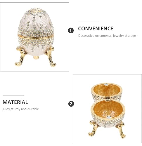 Miniatura 9 de Cabilock Caja de baratijas con forma de huevo de Faberge pintada a mano con bisagras, soporte para anillos de joyería, cajas coleccionables, cajas