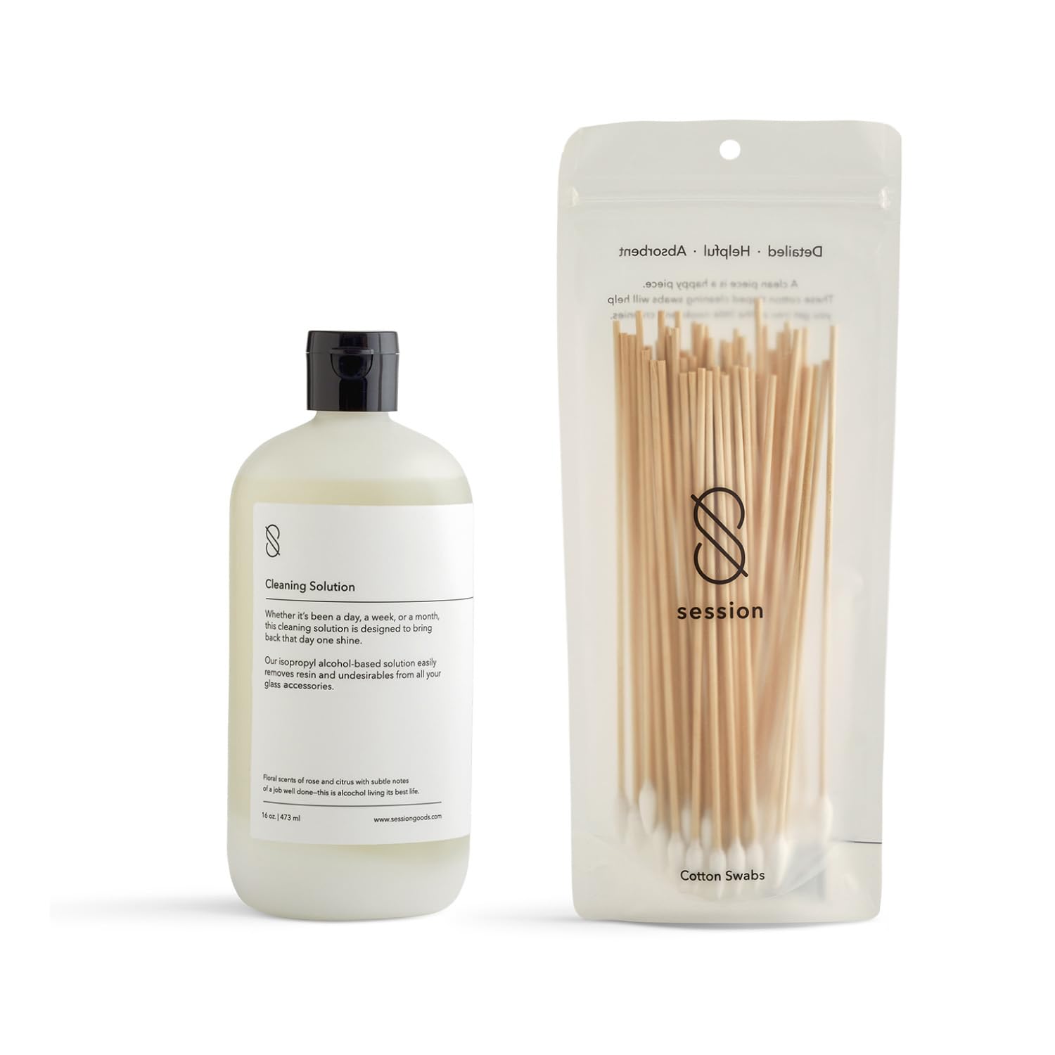 Session Goods Glass Cleaner - Water Pipe Cleaner with Cotton Swabs Cleans Metal, Ceramic, Glass Pipes, Dab Rigs, and Smoking Devices, Removes Resin and Wax Buildup - 16 Oz