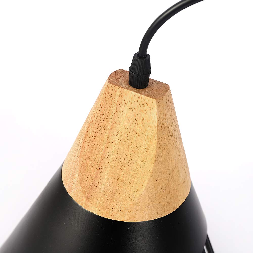 MAXDUYU 2x Suspension Luminaire Vintage,Bois Métal design Lampe Plafonnier Industrielle en Luminaires Suspension Abat-jour 27 Applique d'Eclairage pour salle à manger Cuisine,Noir
