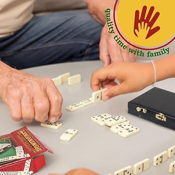 Double Six Domino Set in Wooden Box - Premium 28-Piece Classic Table Tiles Educational Game for Adults and Kids Travel Friendly - Board Games for Boys and Girls- Ideal for Game Night and Gifting