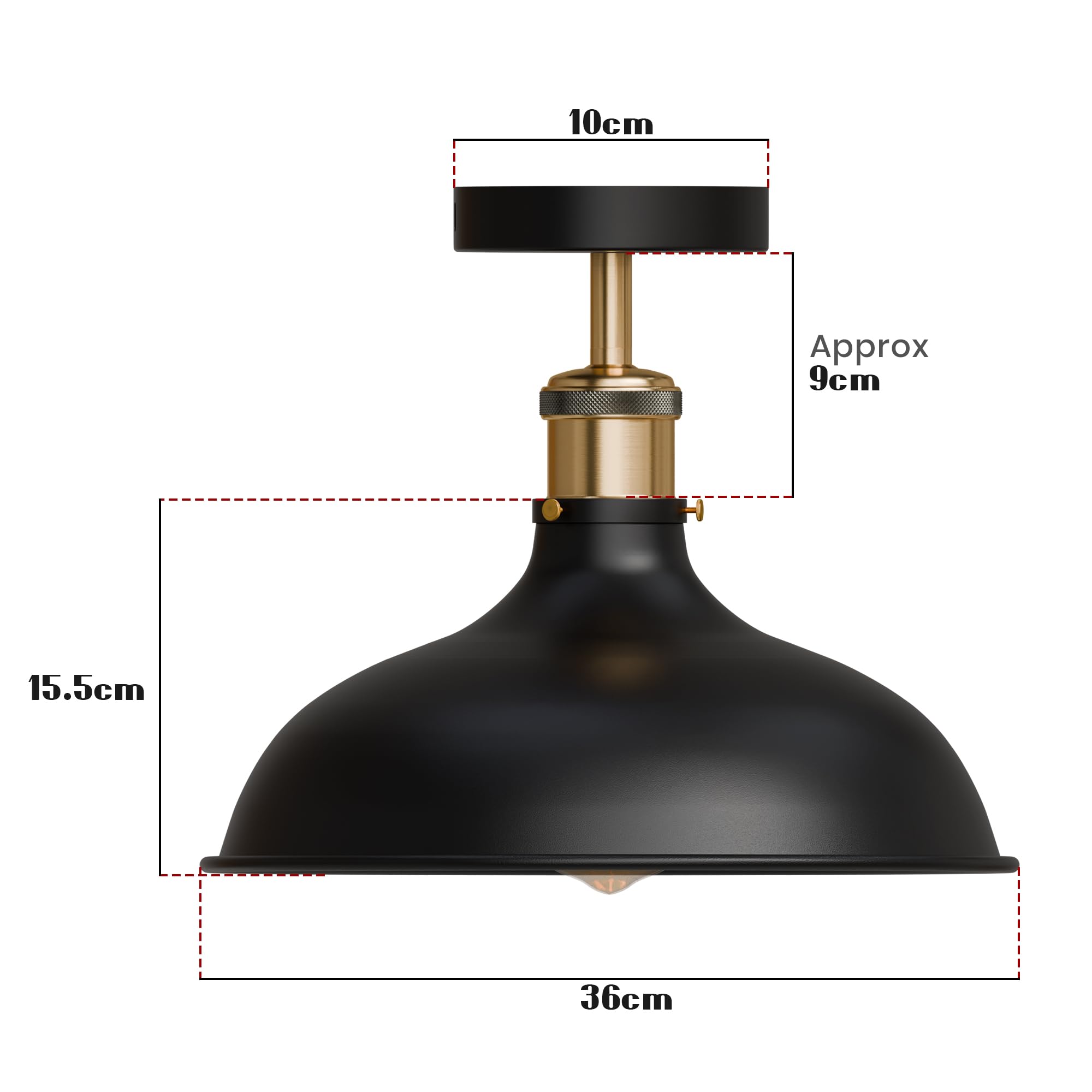 LEDSone 2 Pcs Vintage Industrial Ceiling Lights 36CM Semi Flush Mount Lighting Fixtures Black Modern Large Ceiling Light Semi Flush Ceiling Lights for Kitchen Hallway Dining Room Living Room With Bulb - Image 2