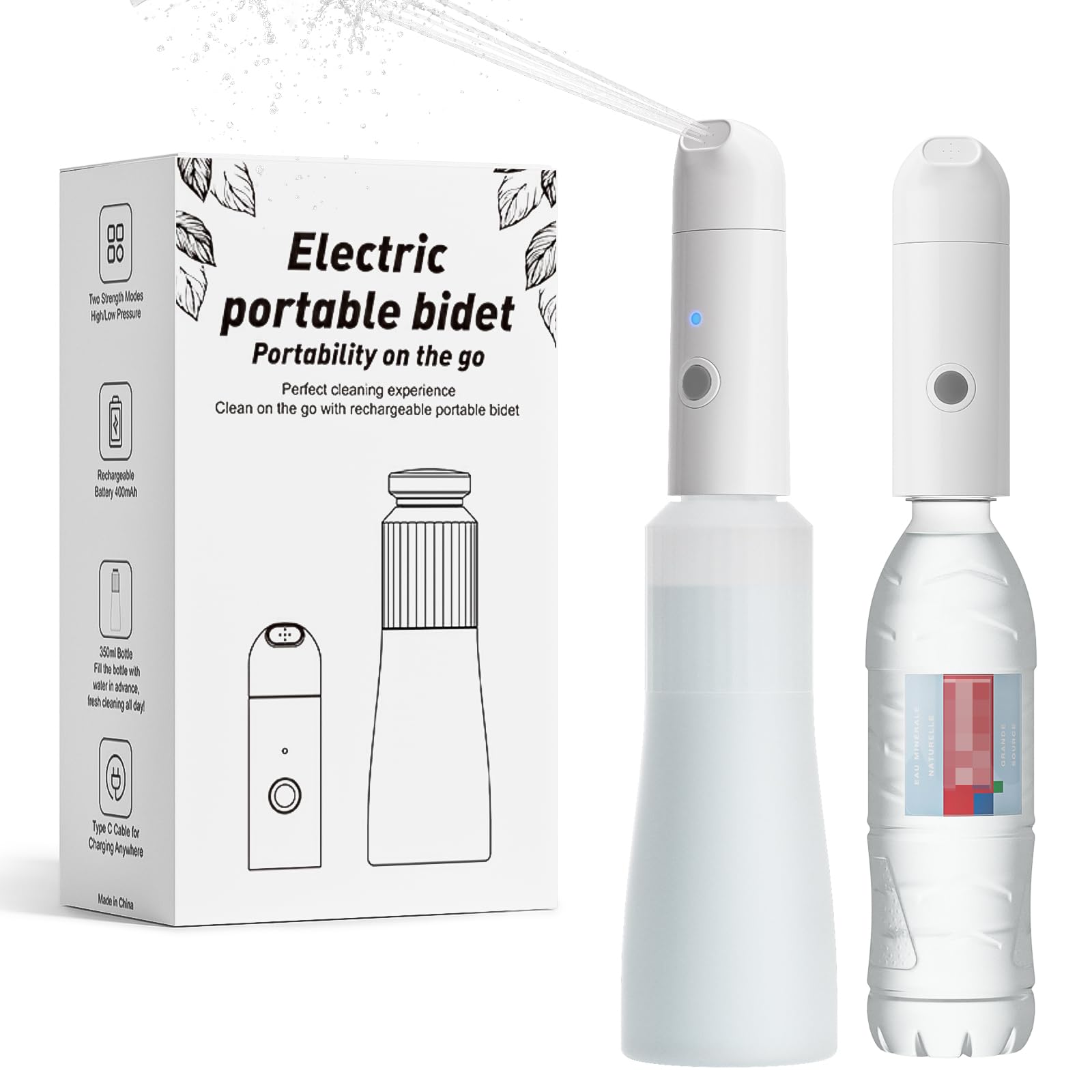 Przenośny Bidet Podróżny, Elektryczny Spryskiwacz Bidetowy 350mL/12.3oz, IPX7 Wodoodporny i Ładowany, Mini Bidet na Toaletę do Higieny Osobistej, Opieka Poporodowej, Leczenie Okolicy Krocza i