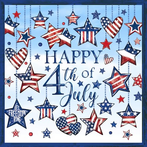 JarThenaAMCS 9 Sheets Patriotic Window Clings Happy 4th of July Window Stickers Double-Sided Star Heart Glass Decals for Independence Day Home Office Party Decor