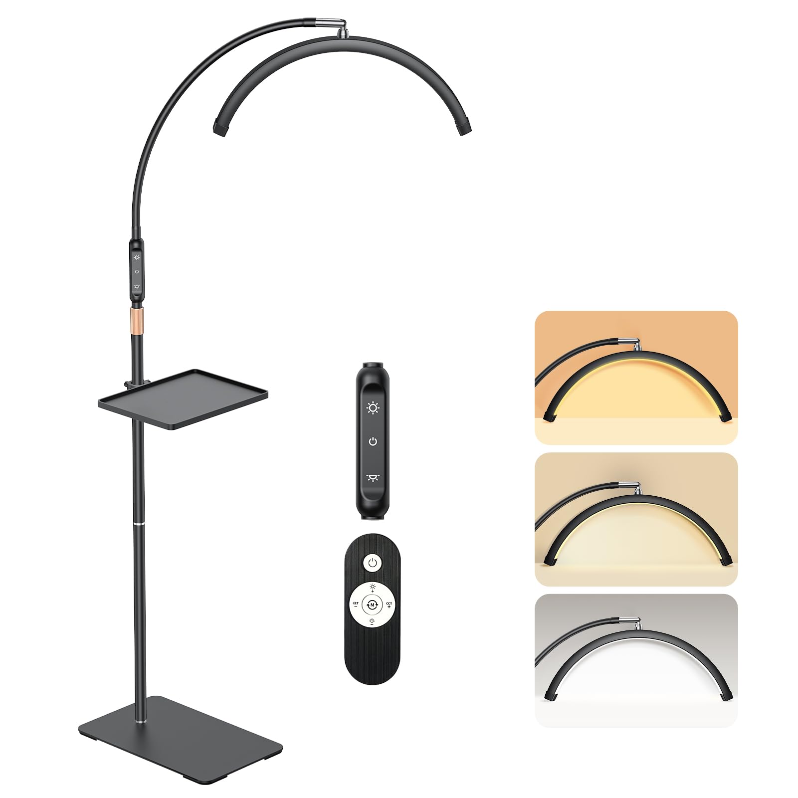 Lash Light, Half Moon Lamp with Tool Tray, LED Moon Light for Eyelash Extensions, Flexible and Adjustable Color Modes, Suitable for Beauty Salons and Beginner DIY (Black)