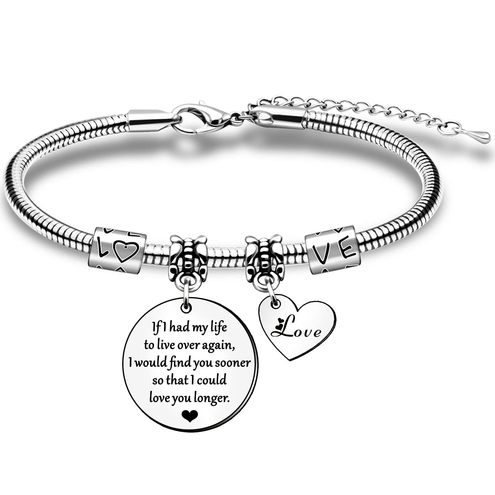 Bracciale Romantico Con Ciondolo A Cuore Per Lei - 'If I Had My Life To Live Over Again', Acciaio Inox