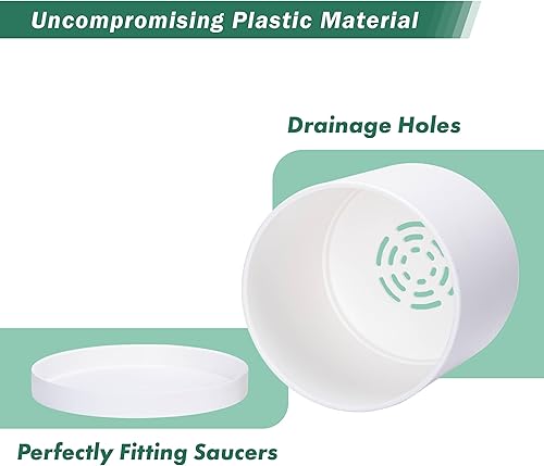 Miniatura 80 de D'vine Dev Macetas de plástico de 10 pulgadas para macetas de plantas con agujero de drenaje y platillos sin costuras, color negro, 74-X-B-2 Mate