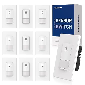 ELEGRP Occupancy Motion Sensor Light Switch, PIR Infrared Motion Activated Wall Switch, No Neutral Wire, Single Pole for CFL/LED/Incandescent Bulb, with Wall Plate, UL Listed 10 Pack, Matte White