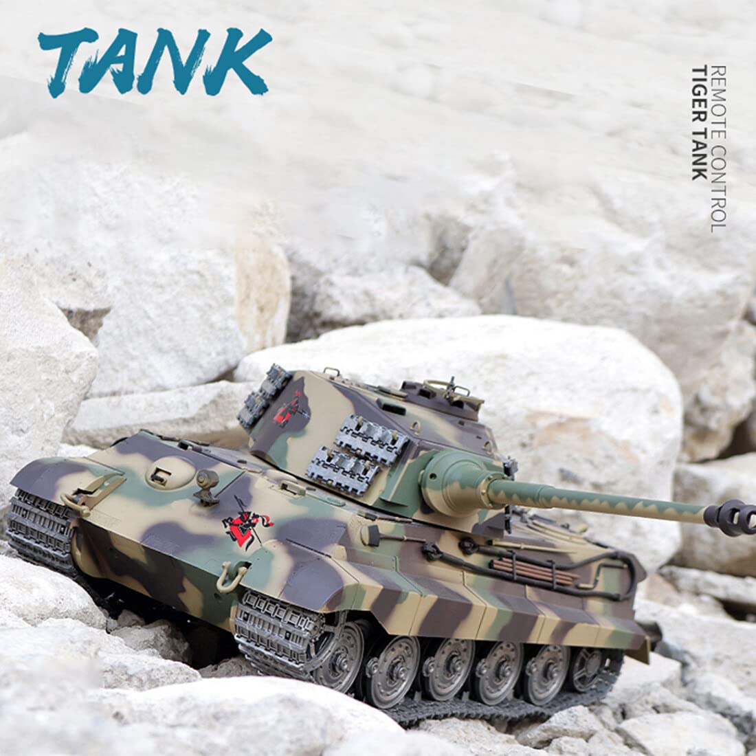 Char RC, 1:16 2.4G Télécommandé Simulation de Char Henschel Tiger King, RC Tank Véhicule Militaire Réservoir Télécommandé avec Lumières et Sons - Édition de Base