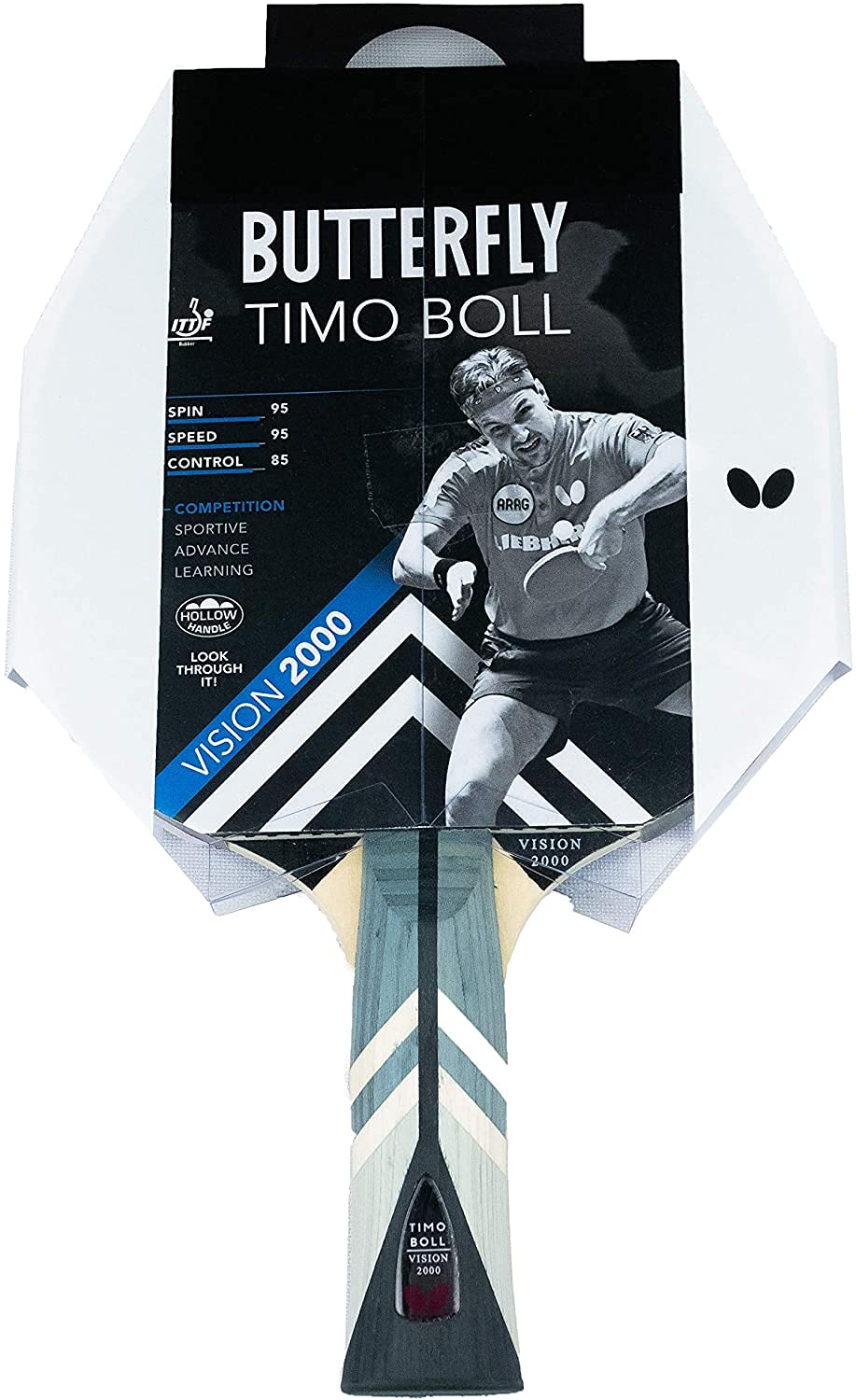 Butterfly® Timo Boll Vision 2000 Tischtennisschläger | Tischtennis Racket Bat TT Profi Wettkampfschläger technisch fortgeschrittene Spieler | ITTF zertifizierter Wakaba Belag | Griffform