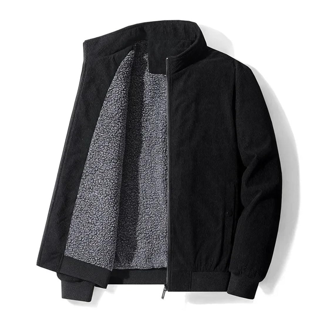 Męskie ubrania zimowe solidny kołnierz ze stójką sztruksowy płaszcz polarowy ubrania czarne 4XL, Czarny, 4XL