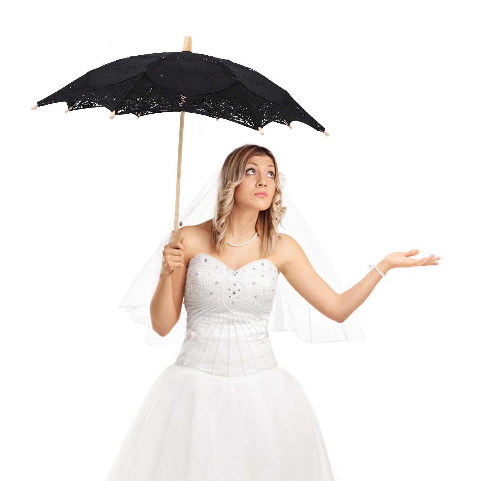 Paraguas Decorativo de Encaje para en Eventos y Fotografía, Sombrilla Grande Color Negro para Bodas y Celebraciones