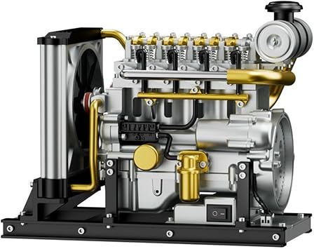 Diesel in-Line 4 Cylinder Engine Model Kit, Mini Internal Combustion Aircraft Machinery Working Motor Simulation Electric Metal DIY Assembly, for Gifts Science Enthusiasts Education Educational Toys