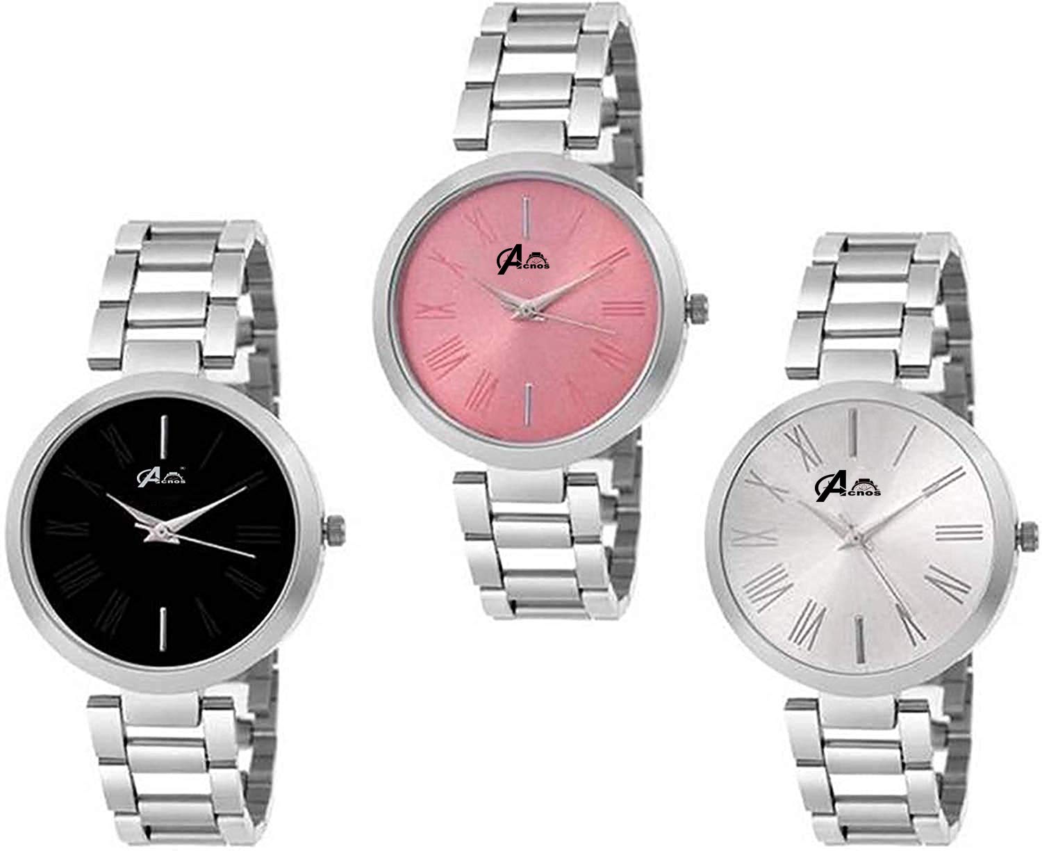 Acnos® Premium Black Pink Silver Dial Analogue Watches Combo for Girls and Womens Pack of - 3(T-White-Black-Pink) (B07PNCG9NL) Amazon Price History, Amazon Price Tracker