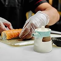 Vista 3 de Hemoton Paquete de 2 dispensadores de salsa de soja de cerámica, estilo tradicional japonés, Shoyu, botella de almacenamiento, olla líquida