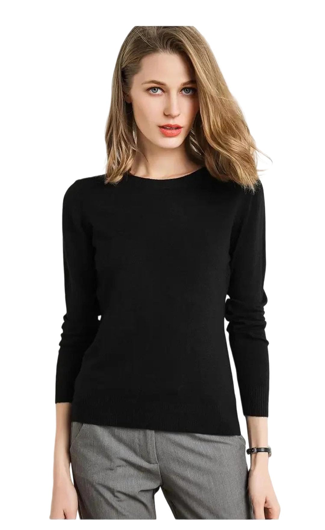 Maglione da donna in lana merino O-Collo Pullover Primavera Manica Lunga Slim Tinta unita Bottoming Tops