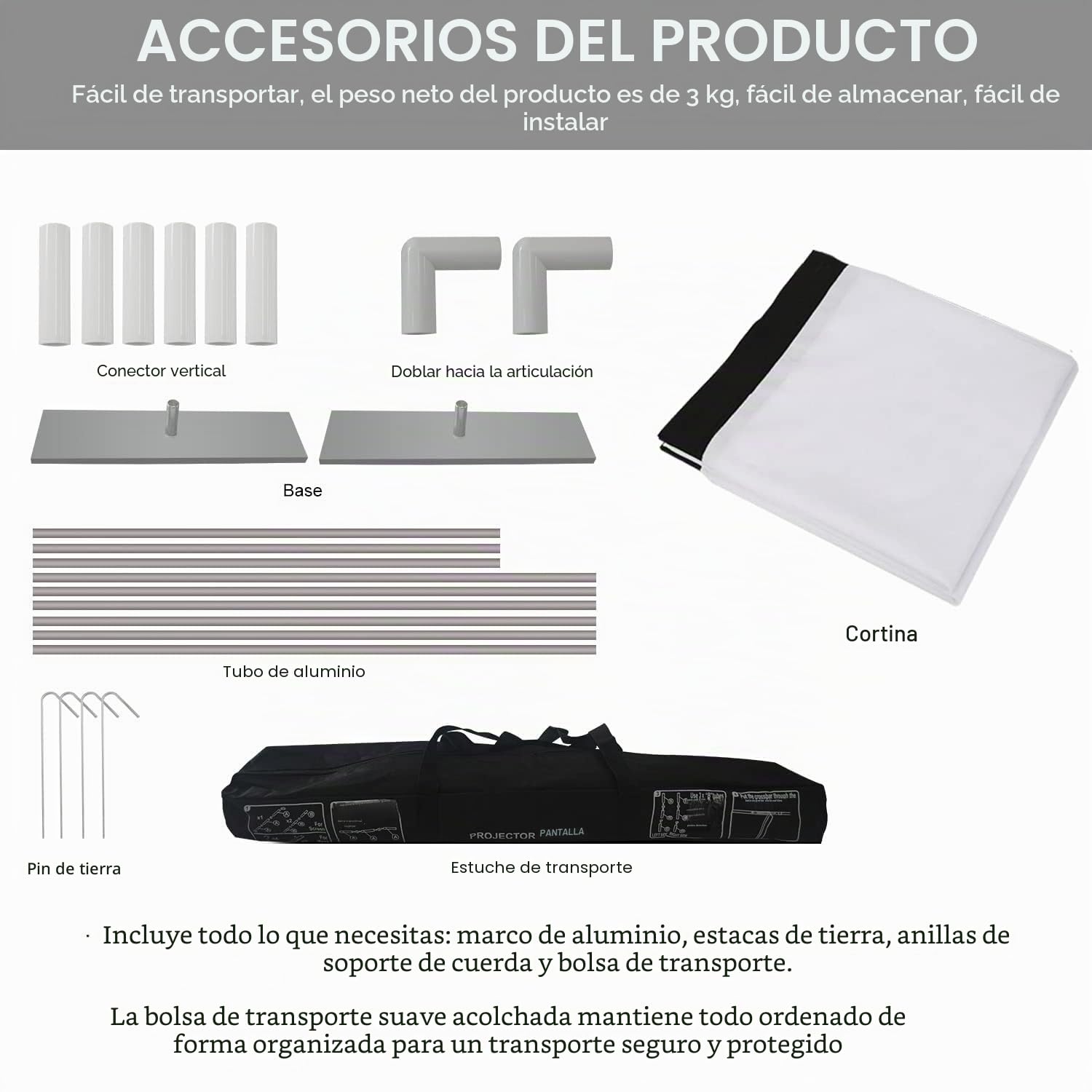 Pantalla de proyección portátil de 120 Pulgadas Frontal 16: 9 Pantalla de película de proyección con Bolso de Mano para Viajes de Teatro en el Patio Trasero de un Teatro doméstico Interior y Exterior